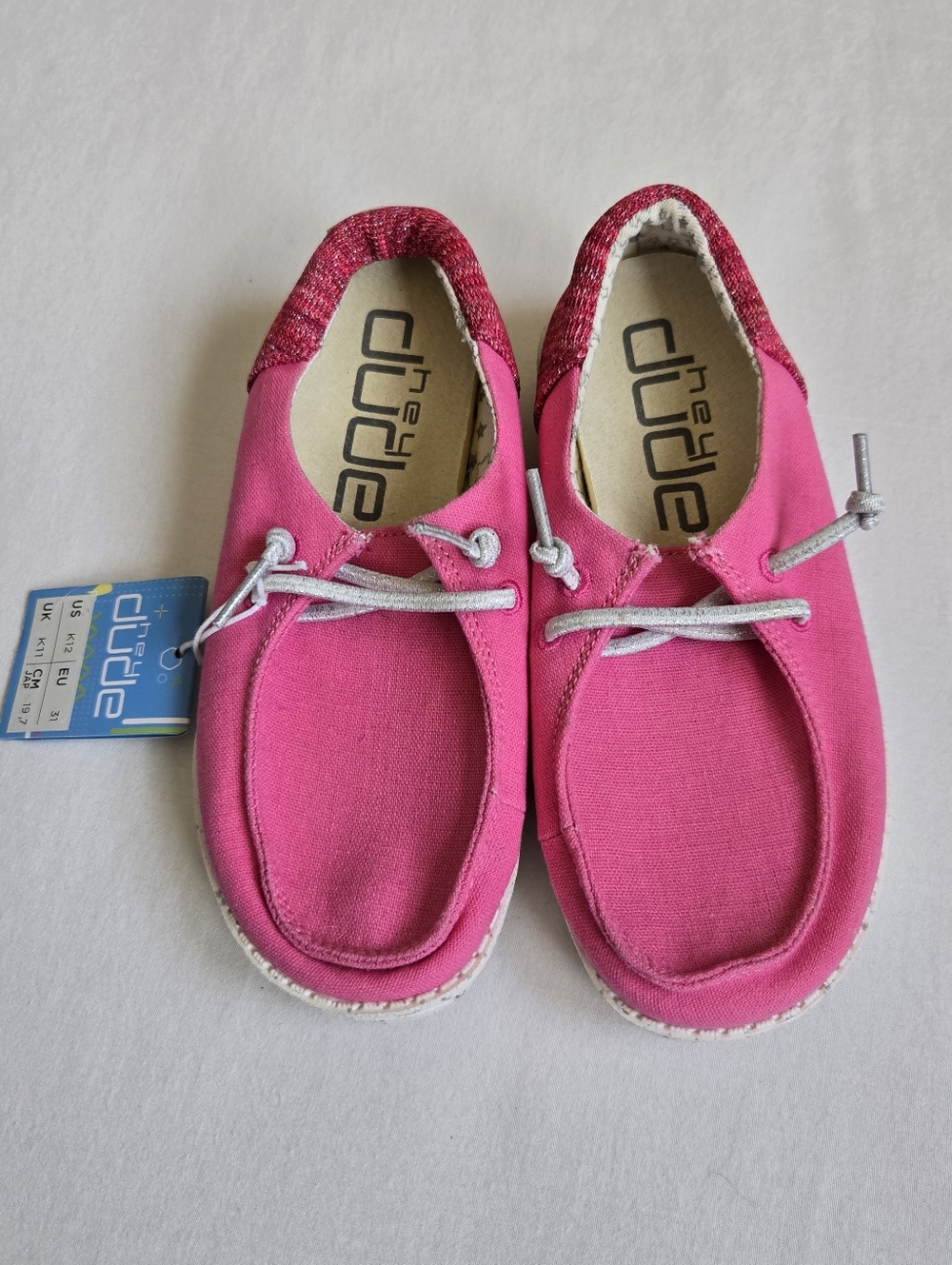Hey Dude Nwt Kid's Girl's Wendy Slip On Canvas Shoes Vibrant Fuchia Pink Sz 12